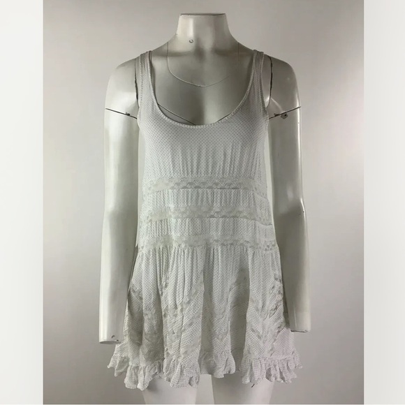 Intimately Free People Sz XS Voile Trapeze Slip Mini Dress White Nylon Lace - Picture 1 of 9